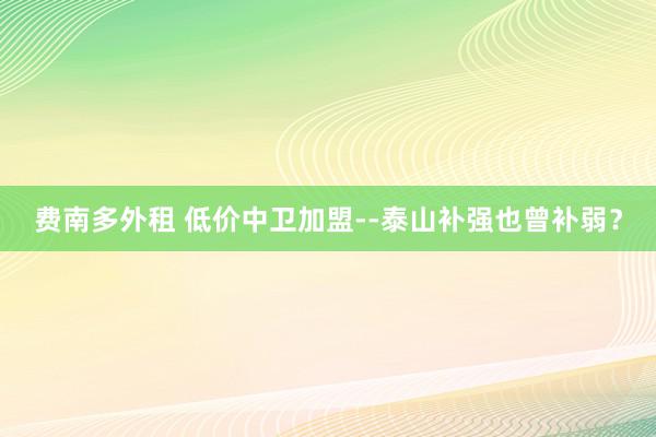 费南多外租 低价中卫加盟--泰山补强也曾补弱？