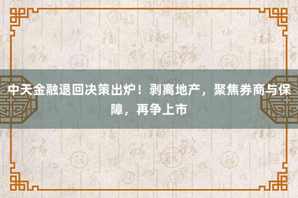 中天金融退回决策出炉！剥离地产，聚焦券商与保障，再争上市