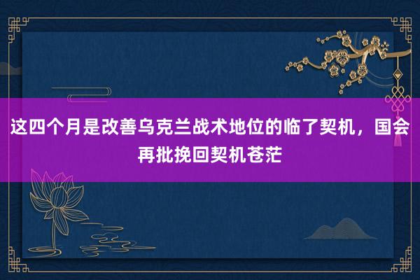 这四个月是改善乌克兰战术地位的临了契机，国会再批挽回契机苍茫