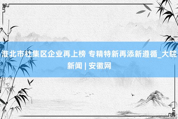 淮北市杜集区企业再上榜 专精特新再添新遵循_大皖新闻 | 安徽网